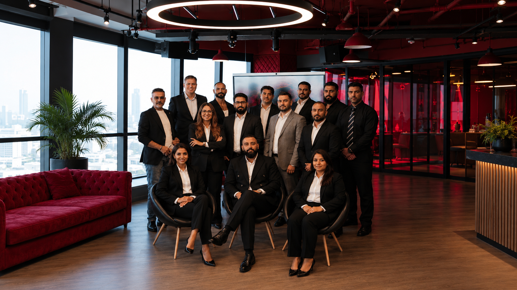 Corporate team in modern lounge at DXB VIP